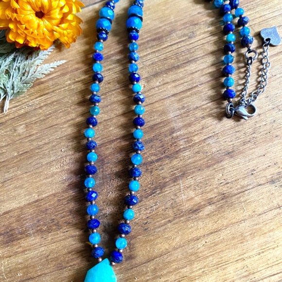 Lapis Lazuli + Blue Apatite + Amazonite Gemstone Necklace - Picture 3 of 8